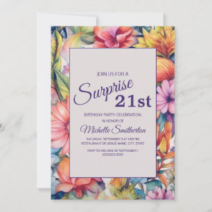 Invitation Fleurs aquarelles jaune rose violet 21e anniversai