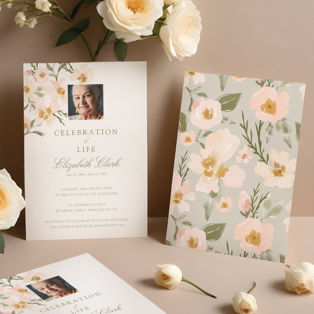 Invitation Fleurs Aquarelles Magnifiques Célébration de la Vi (Beautiful Watercolor Florals Celebration of Life Invitation)