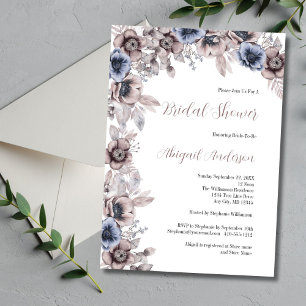 Invitation Fleurs aquarelles rose bleu poussiéreux Shower de
