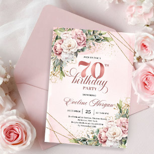 Invitation Fleurs aquarelles rose poussiéreux artistiques pou