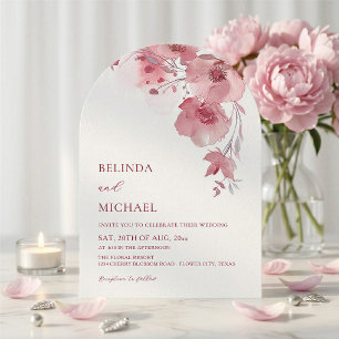 Invitation Fleurs aquarelles rose poussiéreux Mariage blanc a