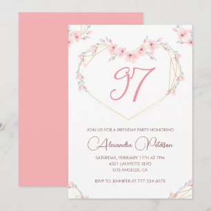 Invitation Fleurs aquarelles roses bohème 97e anniversaire 