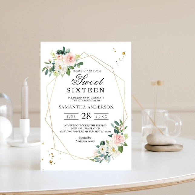 Invitation Fleurs aquarelles roses et blanches élégantes avec (Créateur téléchargé)