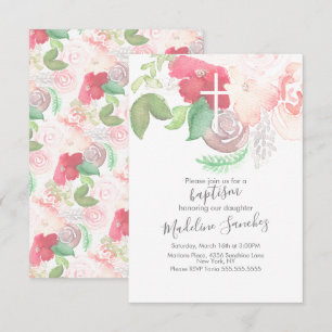 Invitation Fleurs aquarelles roses peintes à la main pour bap
