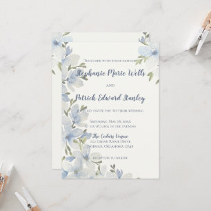 Invitation Fleurs aquarelles texturées en bleu et vert