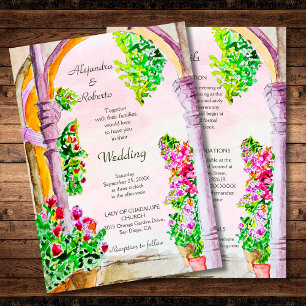 Invitation Fleurs aquarelles Vieux Mexique Mariage