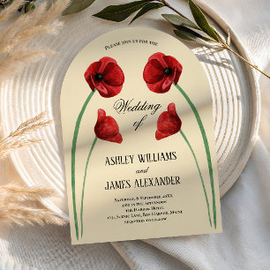 Invitation Fleurs arquées de coquelicot rouge Mariage moderne