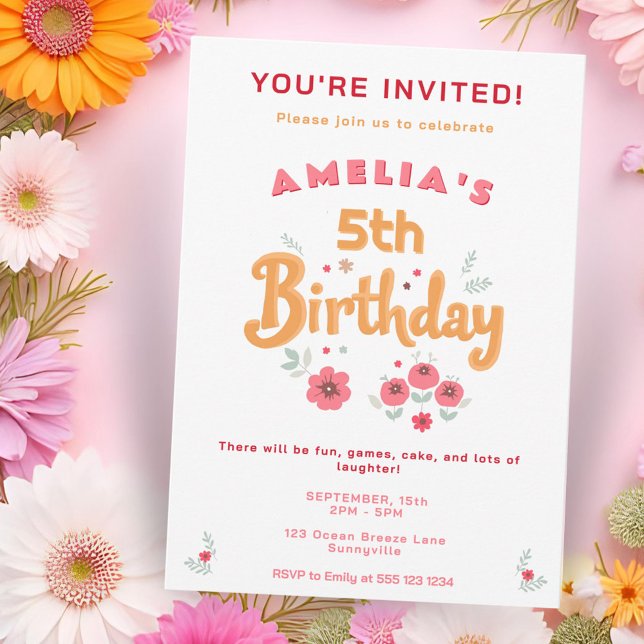 Invitation Fleurs artisanales Fleurs florales Fille's Birthda (Créateur téléchargé)