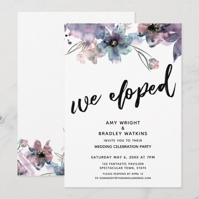 Invitation Fleurs Artistiques Peintes Réception de Mariage en (Devant / Derrière)