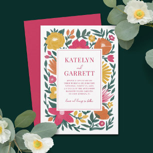 Invitation Fleurs audacieuses Mariage Magenta Orange Jaune 