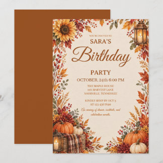 Invitation Fleurs Automnales Rustiques et Citrouilles Anniver