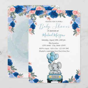 Invitation Fleurs, Baby shower automobile éléphant