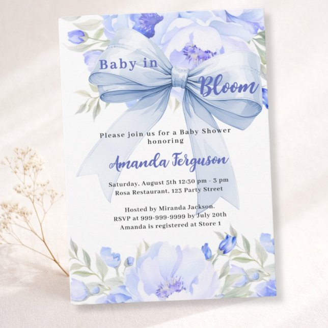 Invitation Fleurs bébé en fleur bleu garçon Baby shower (Créateur téléchargé)