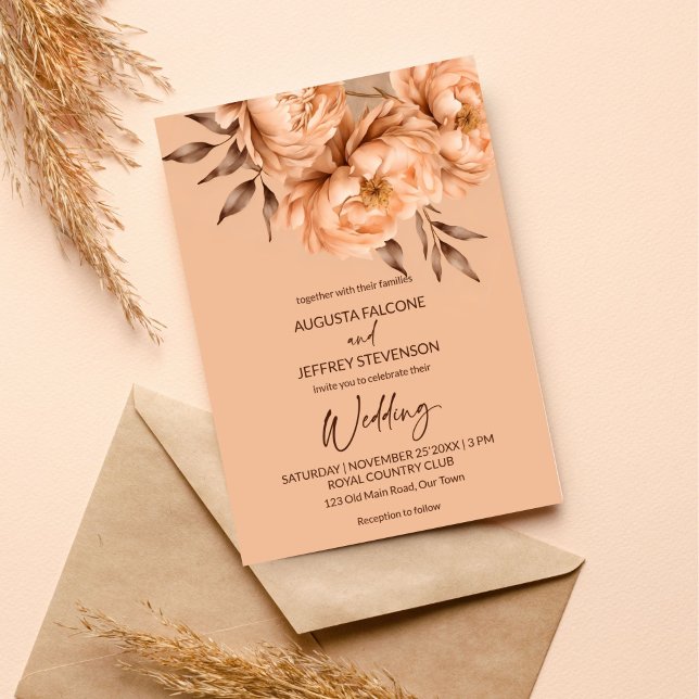 Invitation Fleurs beige beige beige beige élégant tout en un  (Peach beige flowers elegant all in one wedding editable template invitation digital download)