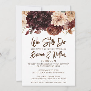 Invitation Fleurs beiges Brown Floral Mariage Vow Renouvellem