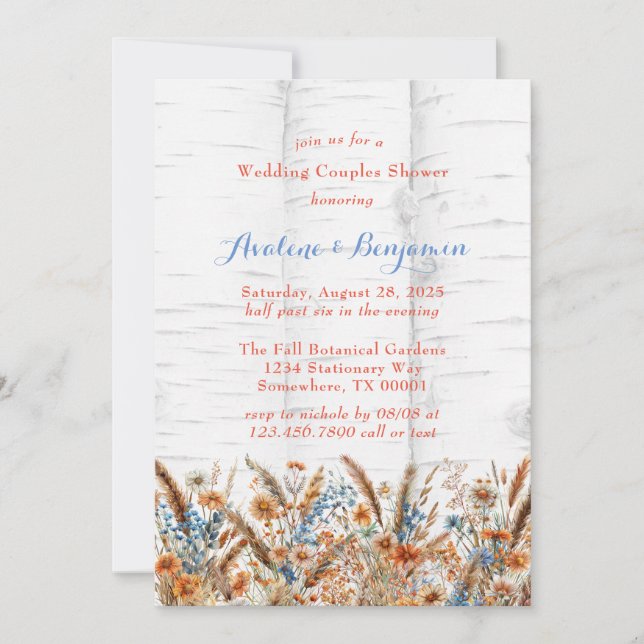Invitation Fleurs Bibouleau blanc Mariage Couples Douche (Devant)
