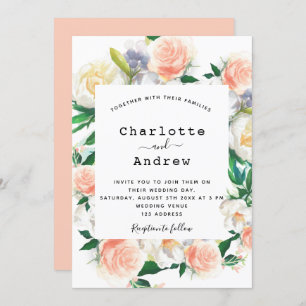 Invitation Fleurs blanc rose or rose mariage