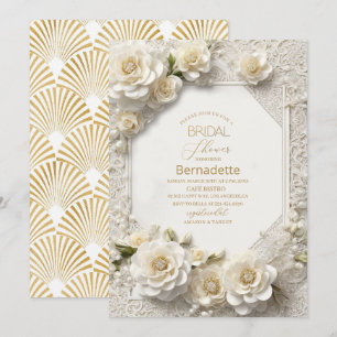Invitation Fleurs blanches 3D aquarelle dorées pour Baby Show