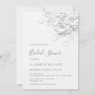 Invitation Fleurs blanches 3D Roses Minimaliste Enterrement d