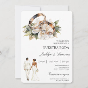 Invitation Fleurs blanches avec alliance Mariage espagnol