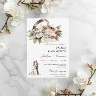 Invitation Fleurs blanches avec alliance Mariage portugais