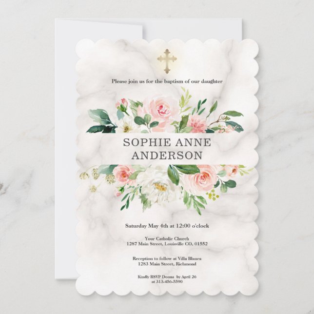 Invitation Fleurs blanches blanches blanches blanches blanche (Devant)