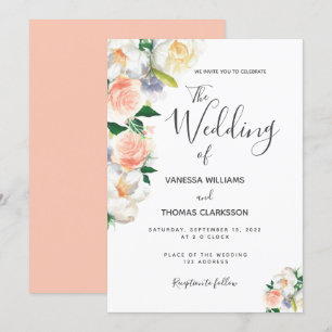 Invitation Fleurs blanches blanches et bleues