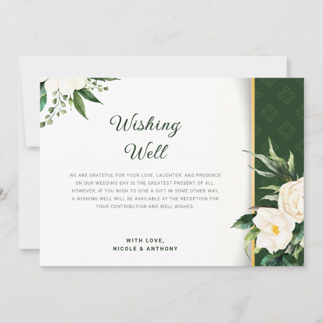 Invitation Fleurs blanches Bleu Bord Or Wishing well (Devant)