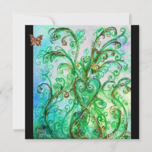 Invitation FLEURS BLANCHES bleu vif vert noir