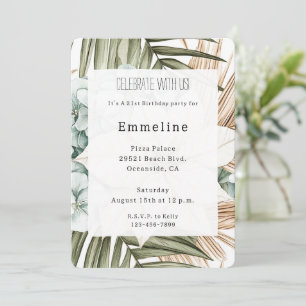 Invitation Fleurs blanches bleues tropicales Anniversaire