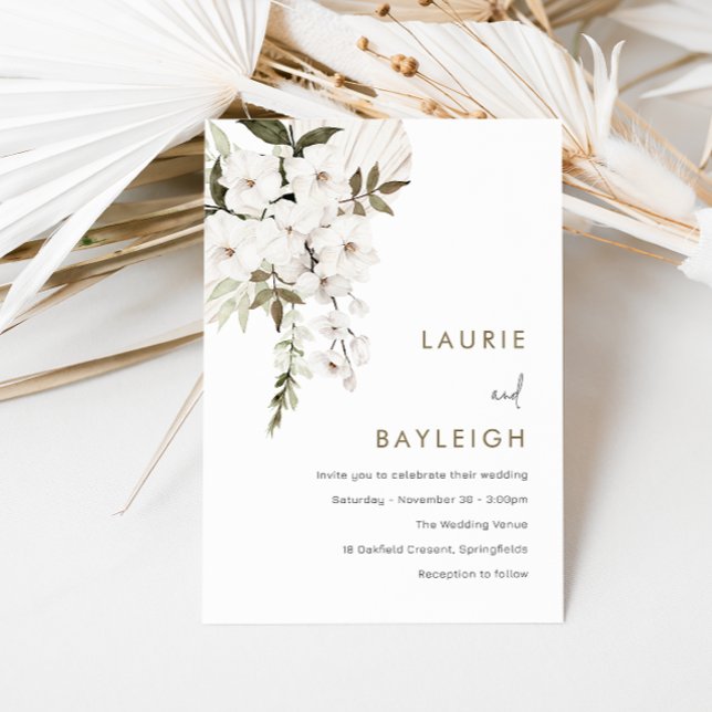 Invitation Fleurs blanches, Boho & Sage Mariage moderne (Créateur téléchargé)