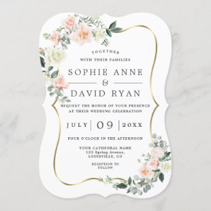 Invitation Fleurs blanches brillantes Or tout en un Mariage