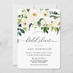 Invitation Fleurs blanches Champagne Fête des mariées élégant