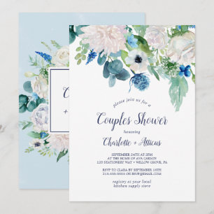 Invitation Fleurs blanches classiques Couples Douche