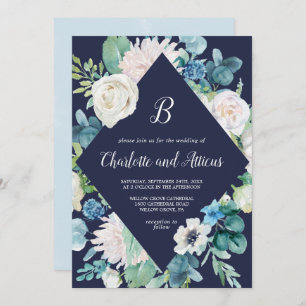 Invitation Fleurs blanches classiques Mariage diamant de mari