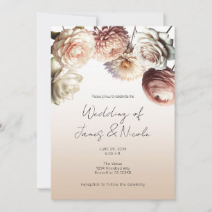 Invitation Fleurs Blanches Crèmeuses Rose Pêche Mariage Flora