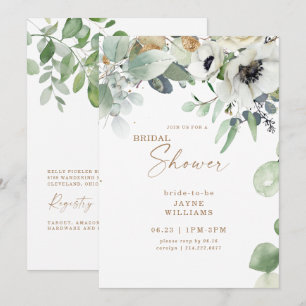 Invitation Fleurs Blanches de Feuillage Botanique pour Récept