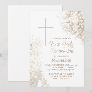 Invitation Fleurs blanches de Gypsophile première communion
