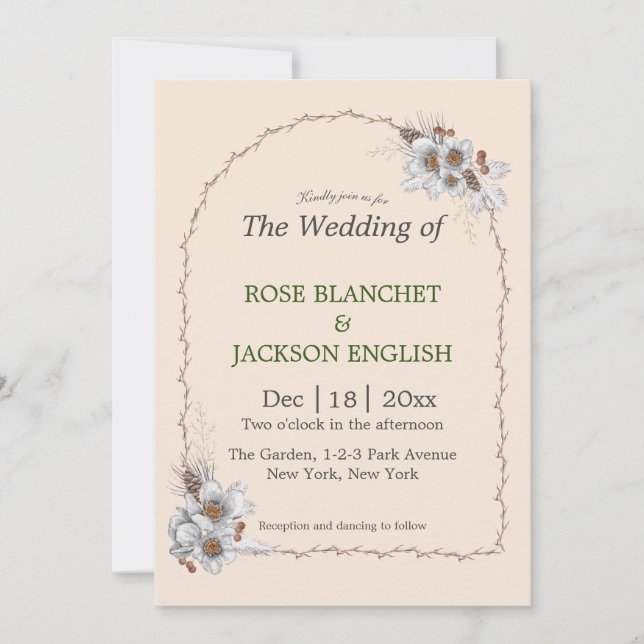 Invitation Fleurs blanches de mariage d'hiver simples (Devant)