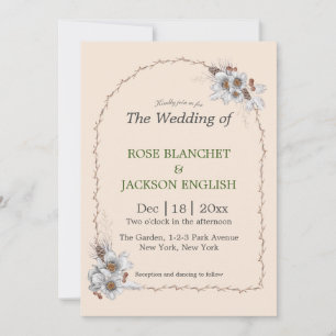 Invitation Fleurs blanches de mariage d'hiver simples