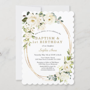 Invitation Fleurs blanches délicates Fille 1er anniversaire B