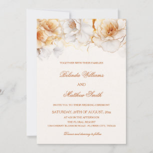Invitation Fleurs Blanches Dorées