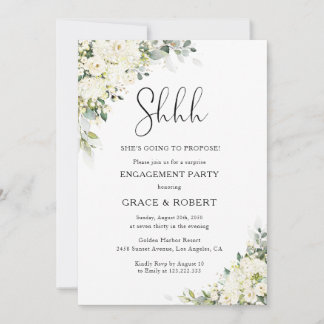 Invitation Fleurs Blanches Élégantes Soirée de Fiançailles Su