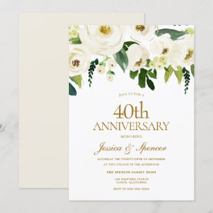 Invitation Fleurs blanches en fleurs 40e anniversaire de mari
