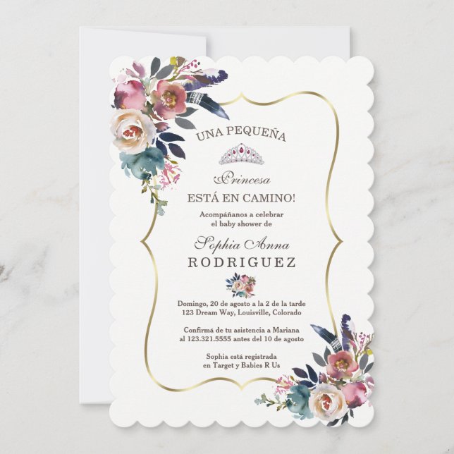 Invitation Fleurs blanches espagnoles Invitación de Baby show (Devant)