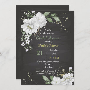 Invitation fleurs blanches et douche feuille verte