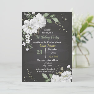 Invitation fleurs blanches et feuilles verts