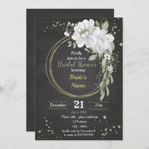 Invitation fleurs blanches et feuilles verts couronnes douche