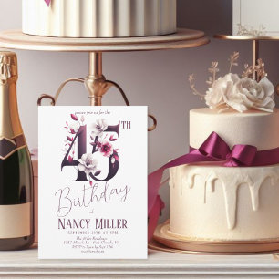 Invitation Fleurs blanches et magenta 45e anniversaire Invita