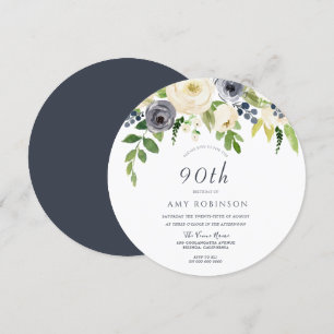 Invitation Fleurs blanches et marines Fleurs femmes 90e anniv